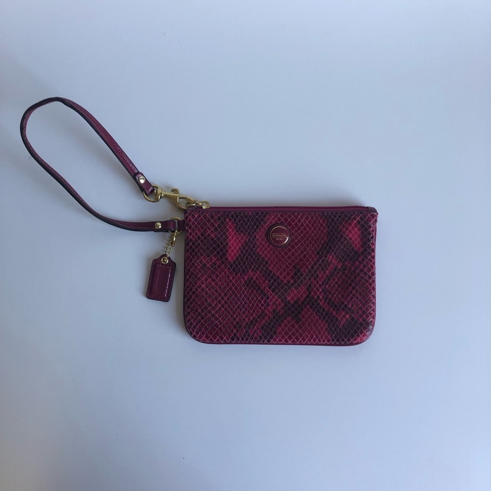 Y2k Leather Coach Raspberry Pink Python Print Wri… - image 4